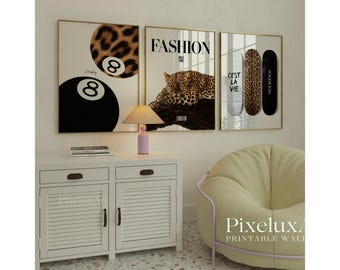 Black & White Leopard Wall Set, Stockholm Modern Aesthetic Chic Apartment Decor, Stylish Y2K Wall Art, image 5