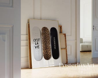 Leopard Skateboard Wall Art, Stockholm Fashion Printable Poster, Modern Minimal Wall Decor, Black White Trendy Art, Urban Scandinavian Style, image 3