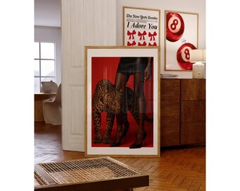 Gallery Retro Red Leopard Wall Art Set, Girly Red Prints, Aesthetic Apartment Decor, Trendy Cheetah, Aesthetic Red Y2K Wall Art for Bedroom, image 5