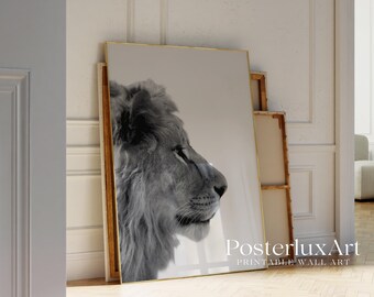 Lion Wall Art Print, Black and White Lion Poster, Modern Aesthetic Safari Wall Decor, Stockholm Style Wild Fashion Poster, Jungle Print, image 3