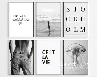 50+ Coastal Fashion Wall Art Bundle, Stockholm Style Black and White Prints, Beach Minimalist Poster Set, Modern Neutral Scandinavian Decor, image 7