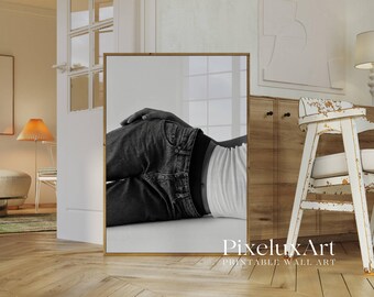 Black And White Jeans Art Print – Modern Stylish Body Silhouette Poster, Y2K Fashion Aesthetic Denim Poster, Trendy Stockholm Style Poster, image 4