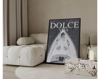 Black & White Dolce Vita Yacht Wall Art, Old Money Aesthetic Poster, Stockholm Style Vintage Sailboat Magazine Print, Yacht Club Poster, image 1