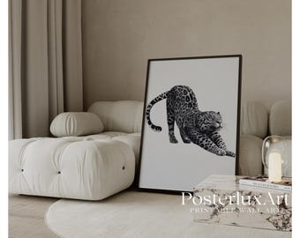 Black & White Leopard Wall Art Print, Modern Y2k Fashion Print, Jungle Wall Art, Modern Chic Aesthetic Decor, Stylish Leopard Portrait Art, image 1