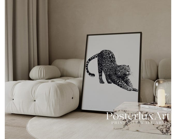 Black & White Leopard Wall Art Print, Modern Y2k Fashion…