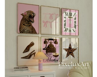 150+ Pink Y2K Gallery Leopard Wall Art Set | Coquette Cheetah Print Wall Set, Girly Preppy Dorm Room Decor, Trendy Aesthetic Poster Bundle, image 4