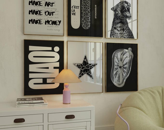 Set of 6 Retro Black & White Gallery Wall Art – Y2K…