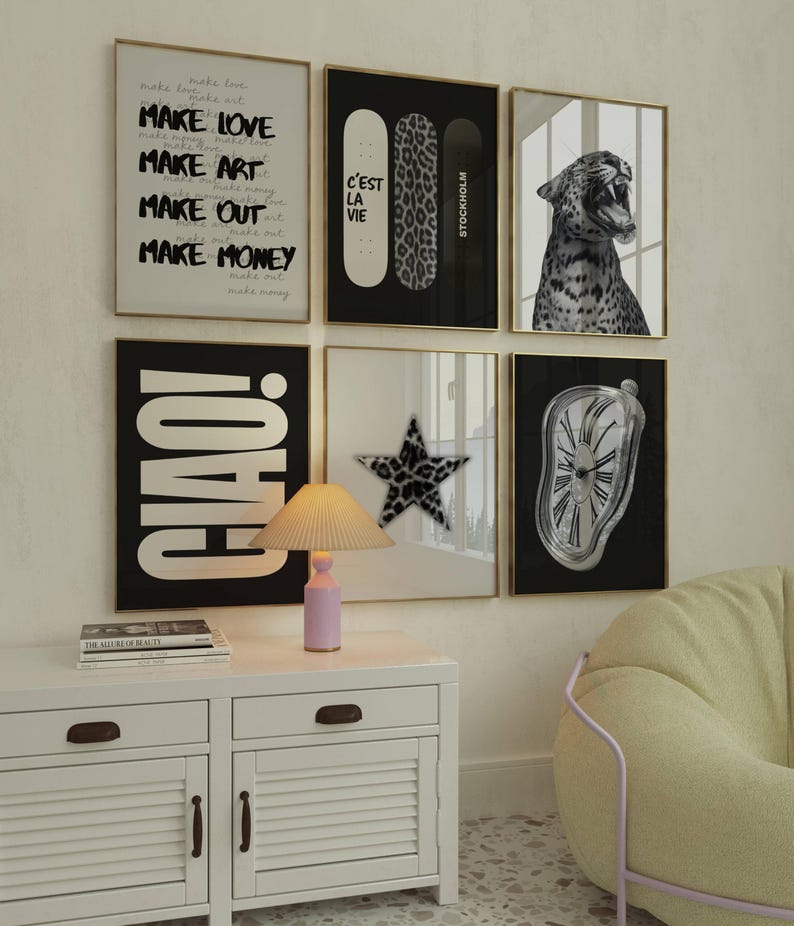 Set of 6 Retro Black & White Gallery Wall Art