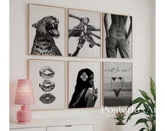 Stockholm Style Gallery Wall Set, Black and White Bundle Set of 6 – Fashion Wall Art, Leopard, Woman Portrait, Aesthetic Y2K Apartment Print, image 3