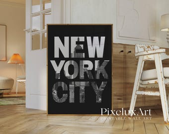 New York City Typography Poster, NYC Poster, New York Black And White Y2k Fashion Print, NYC Collage Apartment Print, Stylish Aesthetic Art, image 3