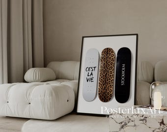 Leopard Fashion Wall Art Set, Stockholm Style Printable Poster, Modern Skateboard Art, Black White Trendy Home Decor, Minimal Gallery Wall, image 6
