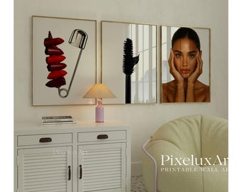 Modern Beauty Wall Art Set | Red Lipstick Aesthetic Prints, Y2K Makeup Art Decor, Girly Glam Room Printable Poster, Beauty Gallery Set, image 4