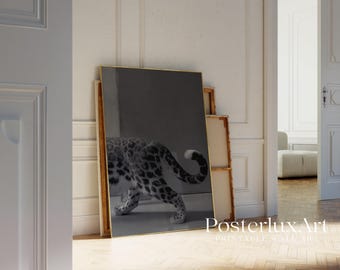 Minimal Leopard Wall Art Print, Black White Animal Photography Poster, Modern Neutral Wall Decor, Luxury Contemporary Printable Art, image 5
