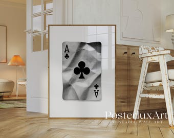 Black And White Ace of Clubs Print, Stockholm Style Playing Card Wall Art, Aesthetic Poker Poster, Modern Stylish Ace Card Poster, image 6