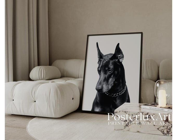 Black Doberman Wall Art Print – Modern Minimalist Dog…