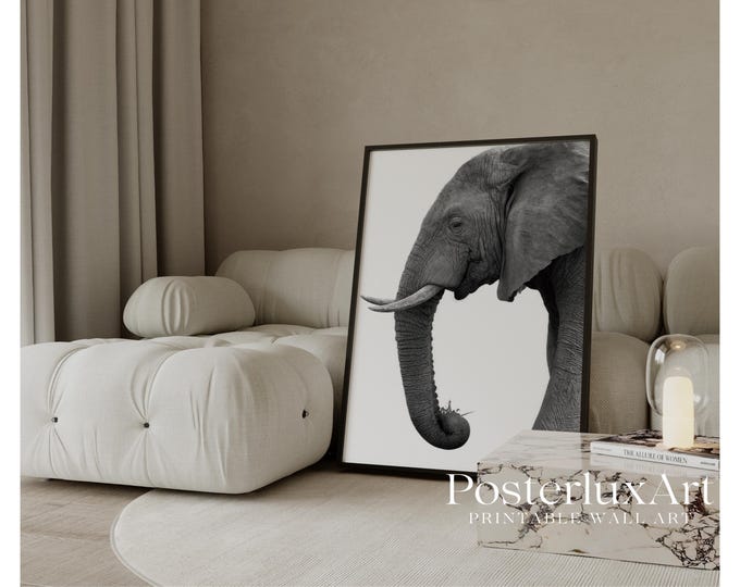 Minimal Elephant Print | Modern Black & White Wall Art…