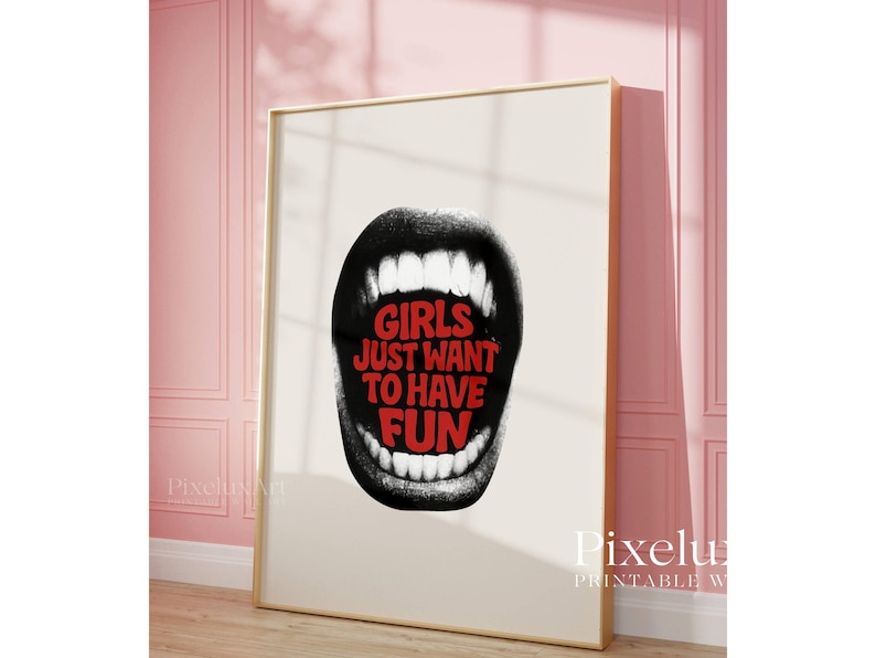 Trendy Girly Wall Art, Collage Apartment Print, Black And White Y2k Fashion Print, Feminist Quote, Stylish And Cool Girl Aesthetic Wall Art