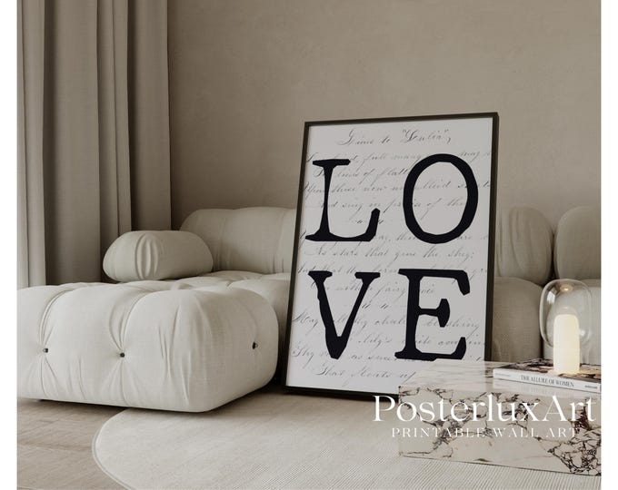LOVE Poster | Minimalist Black and White Wall Art | Modern…