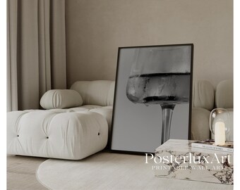 Black & White Champagne Art Print – Modern Bar Cart Art, Champagne Photo Print, Stockholm Style Kitchen Aesthetic Print, Cool Stylish Print, image 1