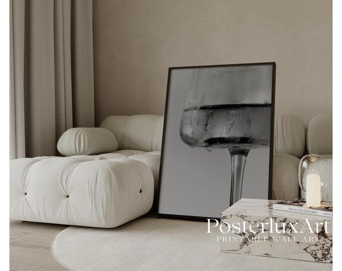 Black & White Champagne Art Print – Modern Bar Cart Art…