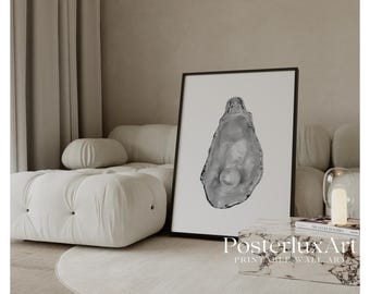 Stockholm Style Black and White Seashell Wall Art, Stockholm Aesthetic Oyster Print, Scandinavian Chic Apartment Decor, Stylish Y2K Wall Art, image 1