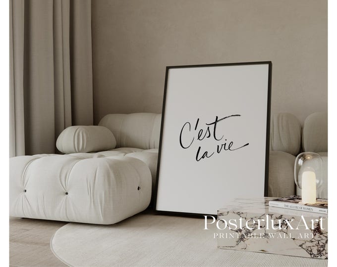 C’est La Vie Print, Minimalist French Quote Poster, Black…