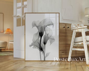 Stockholm Style Abstract Floral Art Print, Black and White Flower Minimalist Botanical Wall Art, Modern Scandinavian Home Decor Poster, image 3