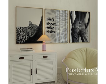 Stockholm Style Black & White Leopard Fashion Wall Art, Stockholm Modern Aesthetic Chic Apartment Print, Stylish Y2K Wall Art, Leopard Print, image 1
