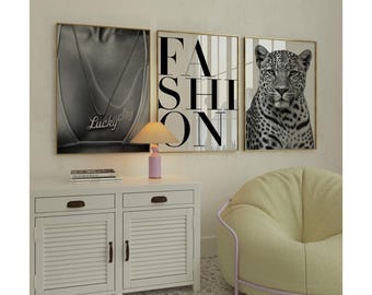 Black and White Leopard & Fashion Wall Art Set, Stockholm Modern Aesthetic Chic Apartment Decor, Stylish Y2K Wall Art, Fashion Leopard Print, image 5