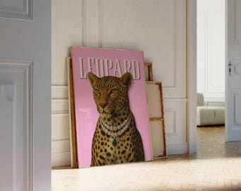 Preppy Leopard Wall Art Set, Pink Y2k Leopard Wall Art Set, Stylish And Cool Girly Aesthetic Art for Dorm Room, Leopard & 8 Ball Print, image 6