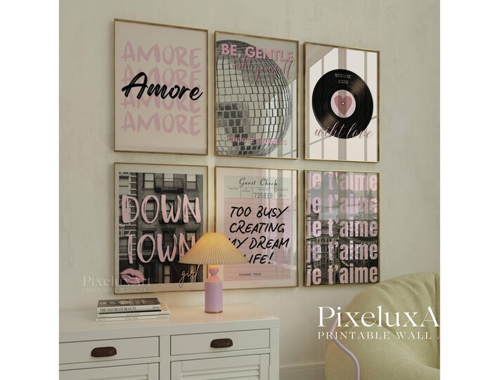 Pink Girly Aesthetic Poster Set, Preppy Collage Apartment…