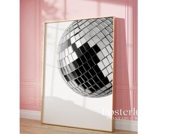 Black & White Disco Ball Wall Art Print, Stockholm Style Retro 70s Party Aesthetic Dance Room Print, Chic Apartment Stylish Y2K Wall Art, image 5