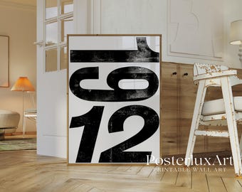 1912 Typography Poster | Modern Minimalist Black and White Wall Art | Bold Graphic Number Print | Contemporary Home Decor, image 3