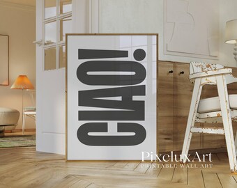 CIAO Typography Poster Italy Quote, Black & White Modern Bold Text Art, Italian Aesthetic Living Room Art, Ciao Print, Bold Textured Print,, image 3