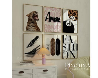 Set of 6 Stockholm Style Fashion Wall Art, Leopard Aesthetics Printable, Trendy Fashion Shoes & Skateboard Prints, Modern Apartment Decor, image 1