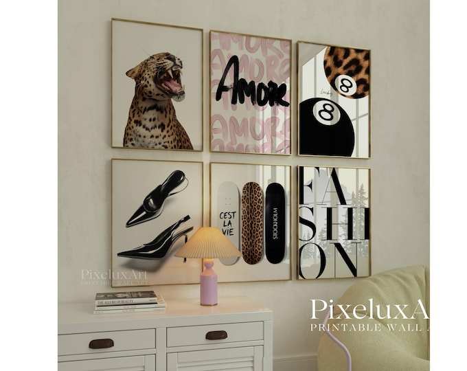 Set of 6 Stockholm Style Fashion Wall Art, Leopard…