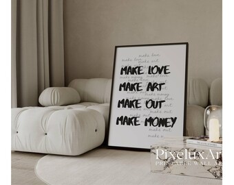 Make Love Make Art Trendy Collage Print, Black And White Y2k Fashion Print, Collage Apartment Print, Retro Funky Print, image 1