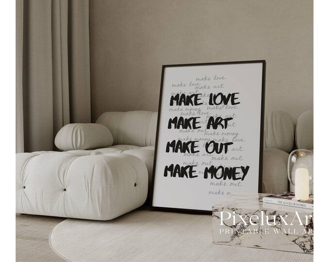 Make Love Make Art Trendy Collage Print, Black And White…