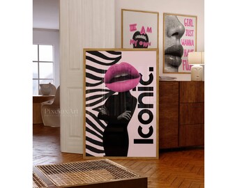 Pink Black Wall Art, Preppy Collage Apartment Print, Pink Gray Y2k Fashion Print, Feminist Quote, Stylish And Cool Girl Aesthetic Wall Art, image 4