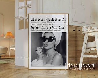 Set of 6 Trendy Newspaper Print – Girly Wall Art, Retro Dorm Room Decor, Black & White Newspaper Prints, Newspaper Wall Decor, Apartment Art, image 6