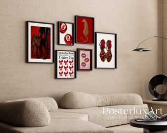 Gallery Retro Red Leopard Wall Art Set, Girly Red Prints, Aesthetic Apartment Decor, Trendy Cheetah, Aesthetic Red Y2K Wall Art for Bedroom, image 4