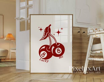 Set of 6 Red Girly Wall Art Set – Stylish Fashion Print Set, Lucky You, XOXO, Y2K Wall Art,  Aesthetic Chic Apartment Decor, Funky Wall Art, image 6