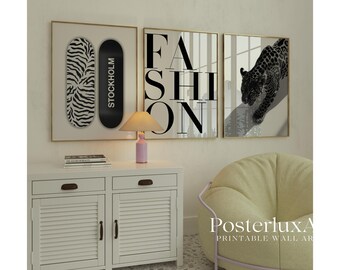Luxury Black & White Leopard Fashion Wall Art, Stockholm Modern Aesthetic Chic Apartment Decor, Stylish Y2K Wall Art, Fashion Leopard Print, image 3