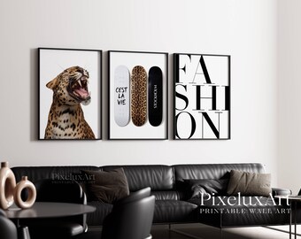 Set of 6 Stockholm Style Fashion Wall Art, Leopard Aesthetics Printable, Trendy Fashion Shoes & Skateboard Prints, Modern Apartment Decor, image 3