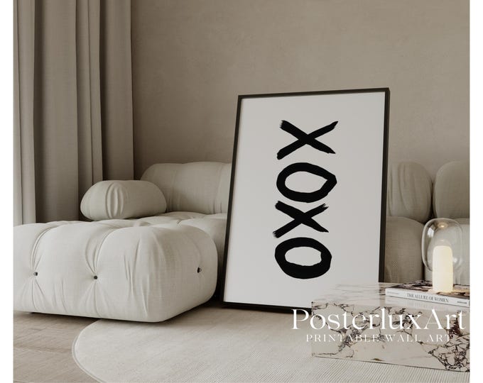 XOXO Print, Minimalist Brush Stroke Poster, Modern Black…
