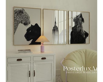 Chic Black and White Gallery Wall Art Set – Leopard, Empire State, High Heels, Fashion & Stylish Print, Trendy Aesthetic Y2K Apartment Print, image 6