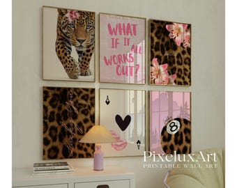 150+ Pink Y2K Gallery Leopard Wall Art Set | Coquette Cheetah Print Wall Set, Girly Preppy Dorm Room Decor, Trendy Aesthetic Poster Bundle, image 8