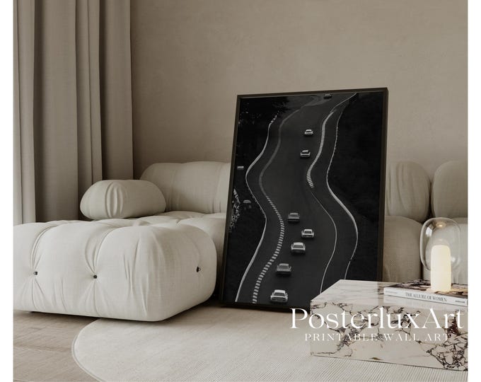 Vintage Race Track Poster | Minimalist Black and White Car…
