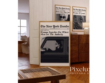Set of 6 Trendy Newspaper Print – Girly Wall Art, Retro Dorm Room Decor, Black & White Newspaper Prints, Newspaper Wall Decor, Apartment Art, image 7