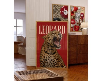 Leopard Wall Art Print, Retro Girly Cheetah Wall Art, Retro Y2K Aesthetic, Tredny Leopard Print, Dopamine Decor for Bold Spaces, Retro Print, image 1